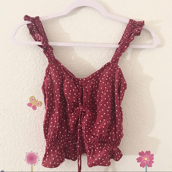 Express Tops - Express Red Polka-dot Crop Top